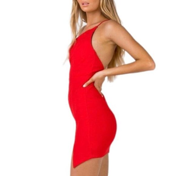 Princess Polly Dress PRIYA Mini Sexy Strappy One Shoulder Font Slit Red Sz 8 - Picture 10 of 12